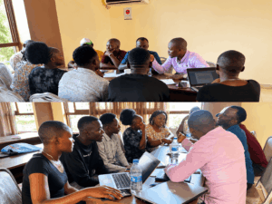 Citizens reviewing county government accountability documents
