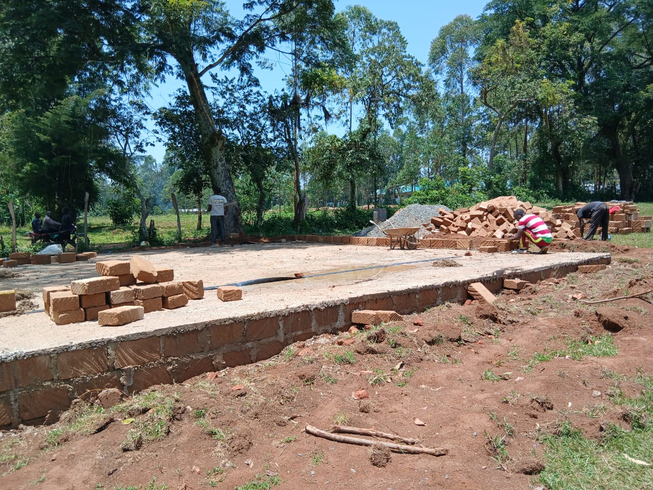 Construction under way on the new classroom block at Eshisenye Primary School