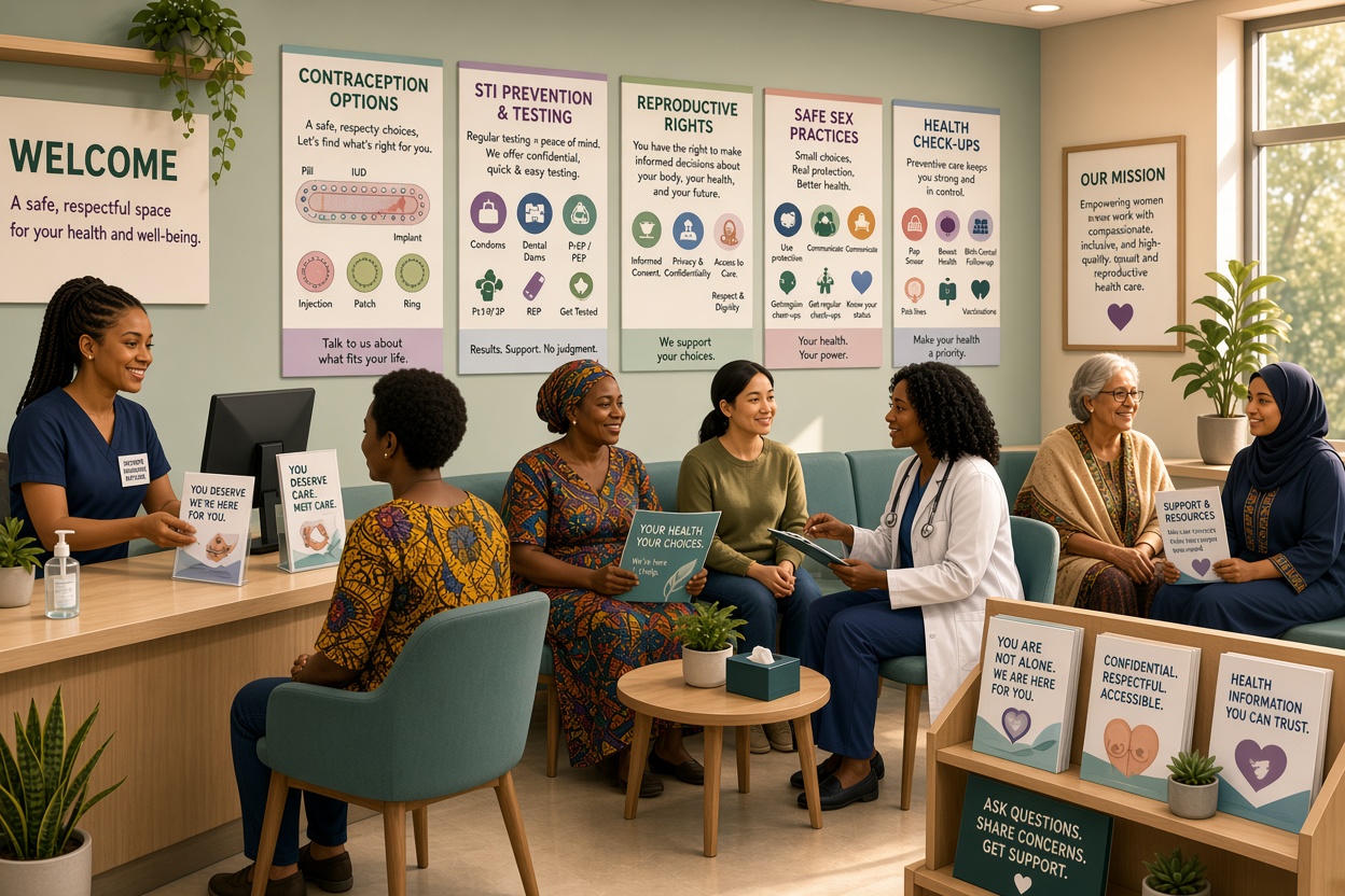 Illustration representing sexual and reproductive health outreach in Kakamega County